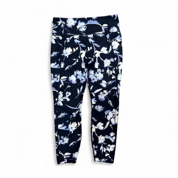 Athleta Navy White Floral 7/8 Leggings Large Salutation Stash - Picture 2 of 7